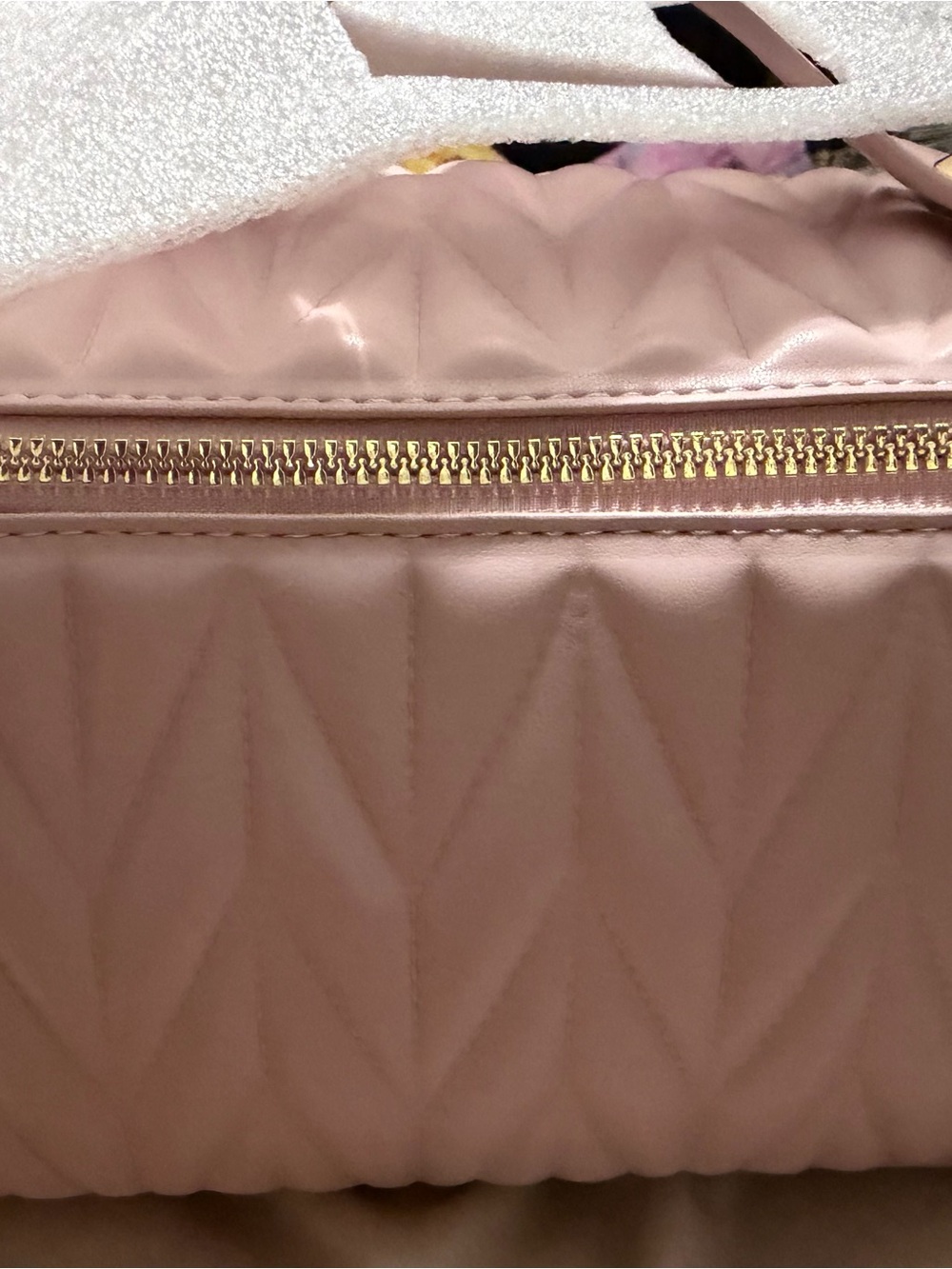 Quilted Pink Cosmetic bag with Gold Zipper